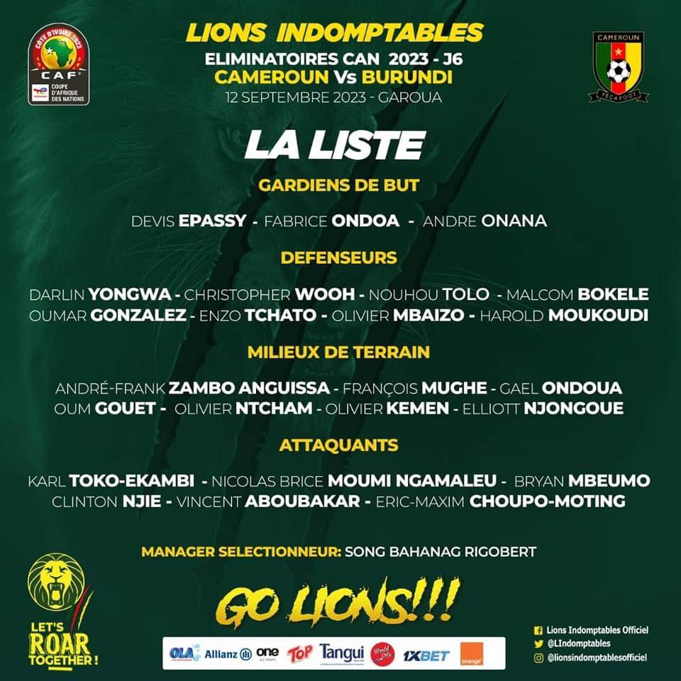 Cameroun vs Burundi : André Onana et Clinton Njie de retour